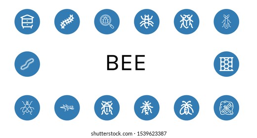 bee simple icons set. Contains such icons as Beehive, Scolopendra, Bug, Ant, Stonefly, Fly, Grasshopper, Sap beetle, Earwig, Moth, Insect, can be used for web, mobile and logo