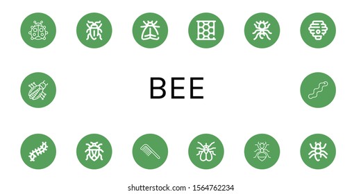 bee simple icons set. Contains such icons as Ladybug, Sap beetle, Moth, Honeycomb, Pheidole, Hive, Scolopendra, Bug, Comb, Fly, Ant, Worm, can be used for web, mobile and logo