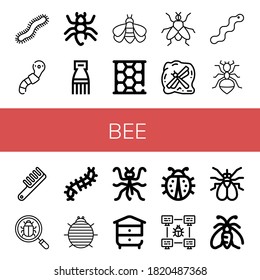 bee simple icons set. Contains such icons as Centipede, Worm, Ant, Comb, Bumblebee, Honeycomb, Fly, Insect, Bug, Scolopendra, Woodlouse, Mantis, can be used for web, mobile and logo