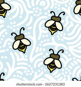 Bee simple illustration and abstract doodle in seamless pattern