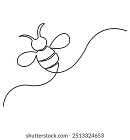 Bee  single line art, continuous one line drawing of  Isolated outline vector art
