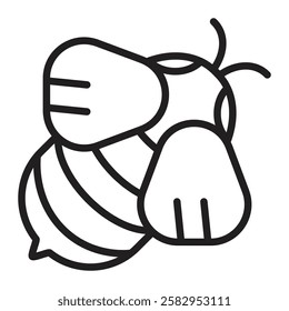 Bee single line icon, black editable stroke, simple vector monochrome pictogram, outline illustration