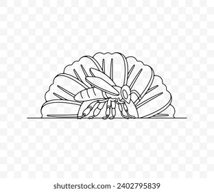 Bee sits on a flower, insect and apiary, graphic design. Animal, plant, bee-garden, beekeeping and apiculture, vector design and illustration