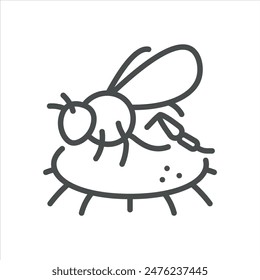 Bee Sitting on Flower Icon. Simple Illustration of a Bee on a Blooming Flower. Linear Design. Vector Symbol on White Background.