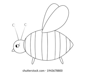 Bee. Sketch. Little fly, honey lover. Vector illustration. Coloring book for children. Bumblebee wife. An insect with wings. Outline on white isolated background. Doodle style. Festive print. 