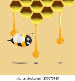 Bee Smile Under Honeycomb. Vector Illustration