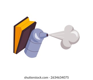 Bee smoker blowing smoke, essential beekeeping tool icon. Concept of apiculture and beekeeping. Smoker for beehive. Bee smoker safety equipment. Flat vector illustration isolated on white background.