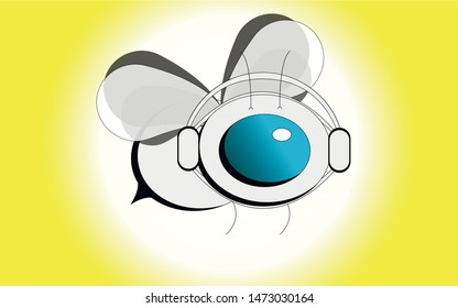 
Bee in a spacesuit on a yellow background