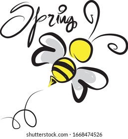 bee spring lettering spring concept vector illustration