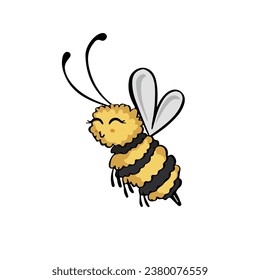 Bee squints with happiness, vector illustration