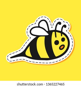 Bee sticker cartoon emoji character hand draw. Logo, element, background, textile. Scare, confused