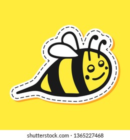 Bee sticker cartoon emoji character hand draw. Logo, element, background, textile. Smile, confused