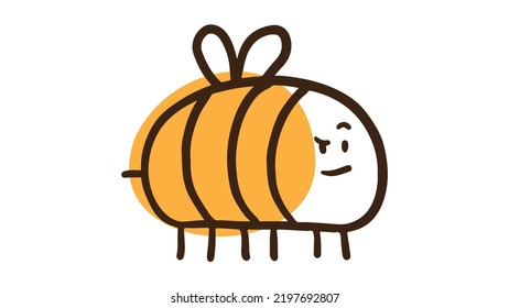 Bee sticker. Handdrawn doodle illustration with cute bee. Line art drawing for children. Round chubby insect. Mascot for a honey shop. Logo for honey brand or sweet shop