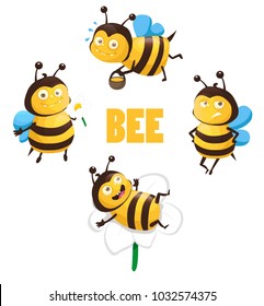 bee, stickers for children, cartoon bees, vector illustration