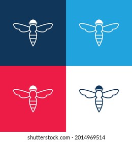 Bee With Sting Outline blue and red four color minimal icon set