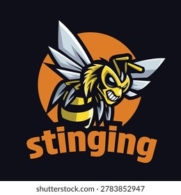 Bee Stinging Mascot Logo Illustration