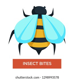 Bee stings insect bites bug allergy vector medicine and treatment healthcare swelling and injury dangerous flying striped wasp with sting redness and skin damage isolated animal creature with wings.