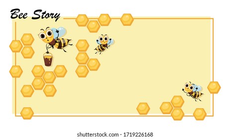  La historia de las abejas. Honeycomb. Enjambre de abejas. Personaje de dibujos animados. Afiche. Caricatura de abejas lindas. 