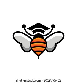 Bee in student hat. vector logo design editable as you wish