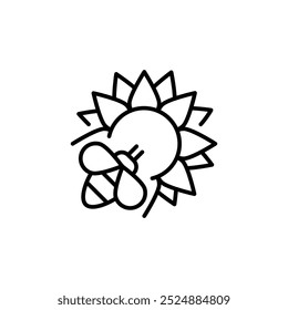 Bee with sunflower icon. Simple bee and sunflower icon for social media, app, and web design. Vector illustration
