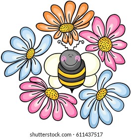 Bee surrounded by flowers