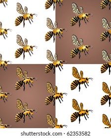 Bee swarm flying seamless pattern