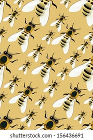  bee swarm seamless pattern, vector background illustration
