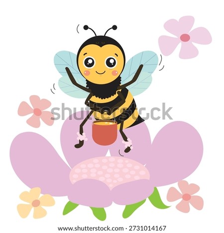 A bee swarms around a flower while carrying a bucket of honey.