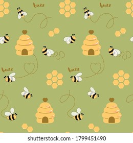 Bee sweet honey pattern Bee hive background Bee seamless pattern Cute natural honeycomb illustration