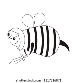 a bee with a sword and a helmet,Insect soldier, vector image, funny cartoon character,