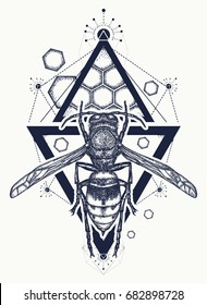 Bee, Symbol of freedom, flight. Wasp tattoo and t-shirt design 