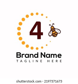 Plantilla De Abejas En 4 Letra. Concepto de diseño con logotipo de abeja y miel