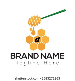 Bee Template On D Letter. Bee and Honey Logo Design Concept	