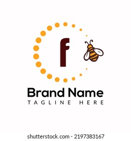Bee Template On F Letter. Bee and Honey Logo Design Concept