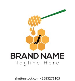 Bee Template On J Letter. Bee and Honey Logo Design Concept	