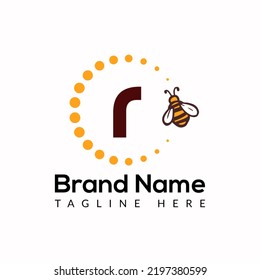 Bee Template On R Letter. Bee and Honey Logo Design Concept