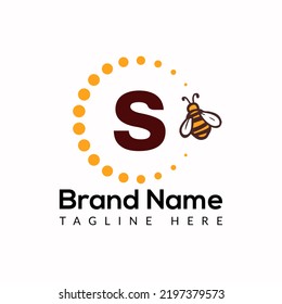 Bee Template On S Letter. Bee and Honey Logo Design Concept