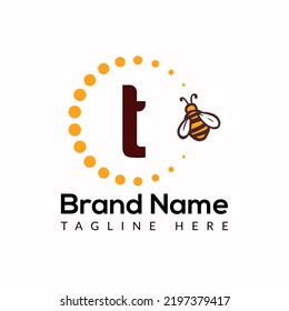 Bee Template On T Letter. Bee and Honey Logo Design Concept