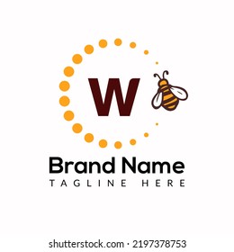 Plantilla De Abejas En Letra W. Concepto de diseño con logotipo de abeja y miel
