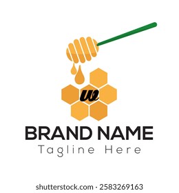 Bee Template On W Letter. Bee and Honey Logo Design Concept	
