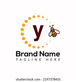 Bee Template On Y Letter. Bee and Honey Logo Design Concept