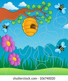 Bee theme maze - vector illustration.