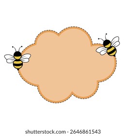 Bee Thema Notitie Papieren Achtergrond met Leuke Cloud Frame Vector Illustratie. Een notitiepapier met een bijenthema met een zacht, geschulpte wolkenvormig frame in een warme perzikkleur.