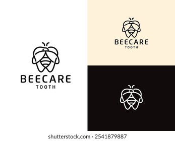 Dientes de abeja y diente combinados en un diseño de logotipo. Diseño del logotipo de la clínica dental
