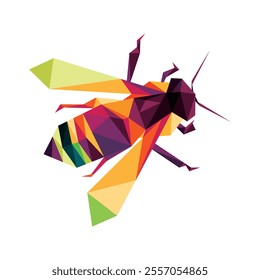 Bee top view in Colorful polygonal low poly vector. Top view of Bee in Abstract triangle Colorful Graphic Vector. Bee Colorful Logo Vector