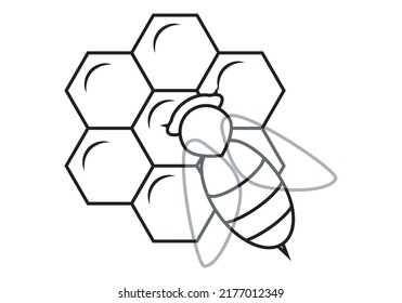 
Bee tracing on black honeycomb over white