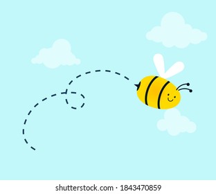 Bee with trail illustration. Clipart image.