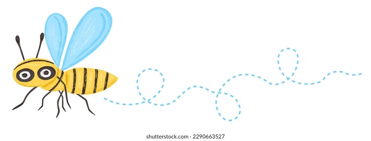 Bee trail in row isolated on white background. Vector cartoon illustration