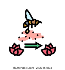 Biene übertragen Pollen zwischen Blumen Farbe Symbol Vektor. Bienen übertragen Pollen zwischen Blumen Zeichen. einzelne Symbolgrafik