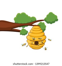 Bee tree hive vector design illustration isolated on white background